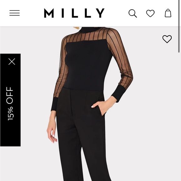 Milly Black Sheer mock neck long Sleeve Top size s - Picture 15 of 15